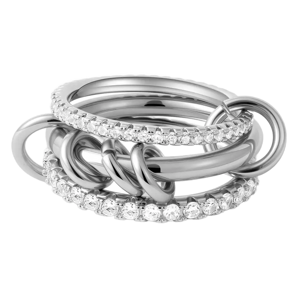 Savaé Design Silver Stacked Rings with White Stones