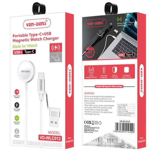 Magnetic Apple Watch Charger USB-A & USB-C VD-WLC012