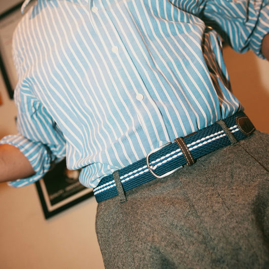Swole Panda Woven Belt in White Fine Stripe