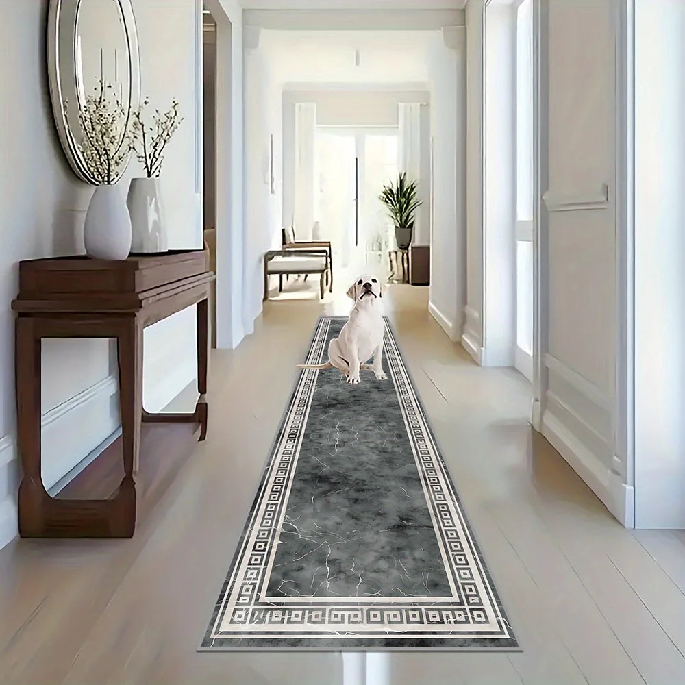 Black and Gray Marble Runner Rug - Long Carpet Floor Mat