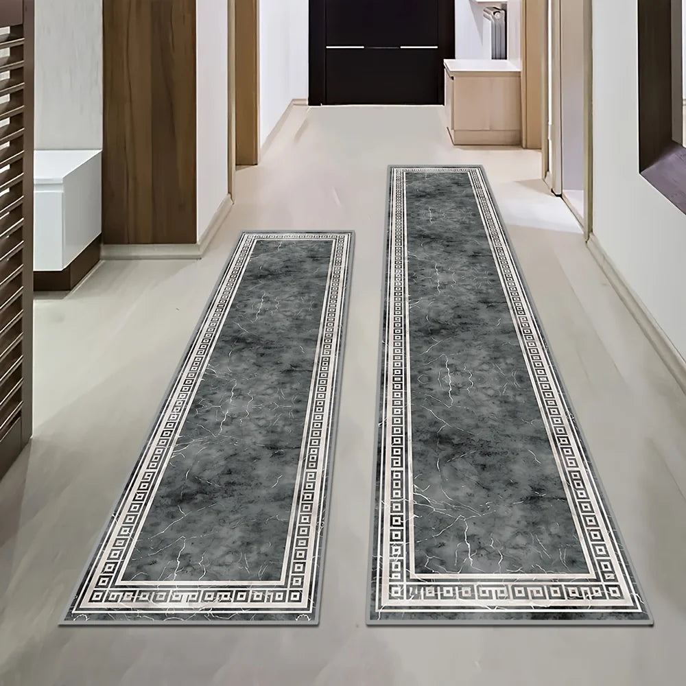 Black and Gray Marble Runner Rug - Long Carpet Floor Mat