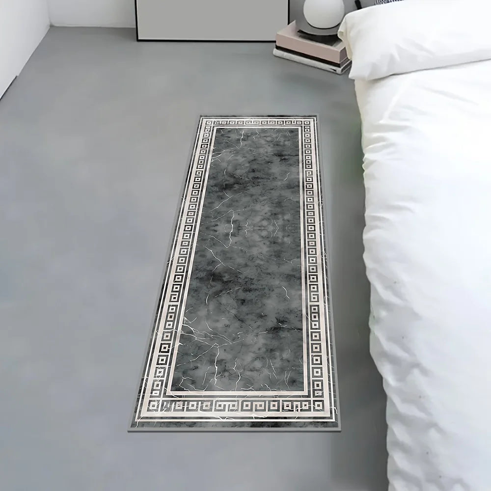 Black and Gray Marble Runner Rug - Long Carpet Floor Mat
