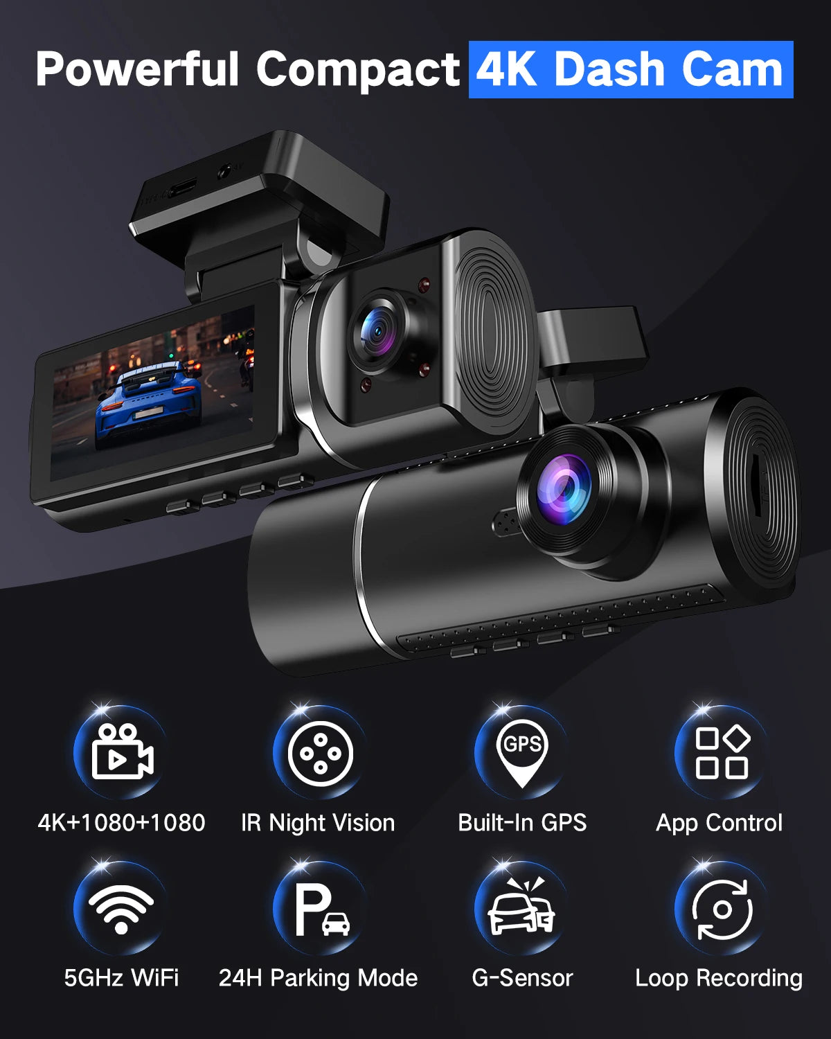 4K Dual Lens Dash Cam - Ultra HD Car DVR
