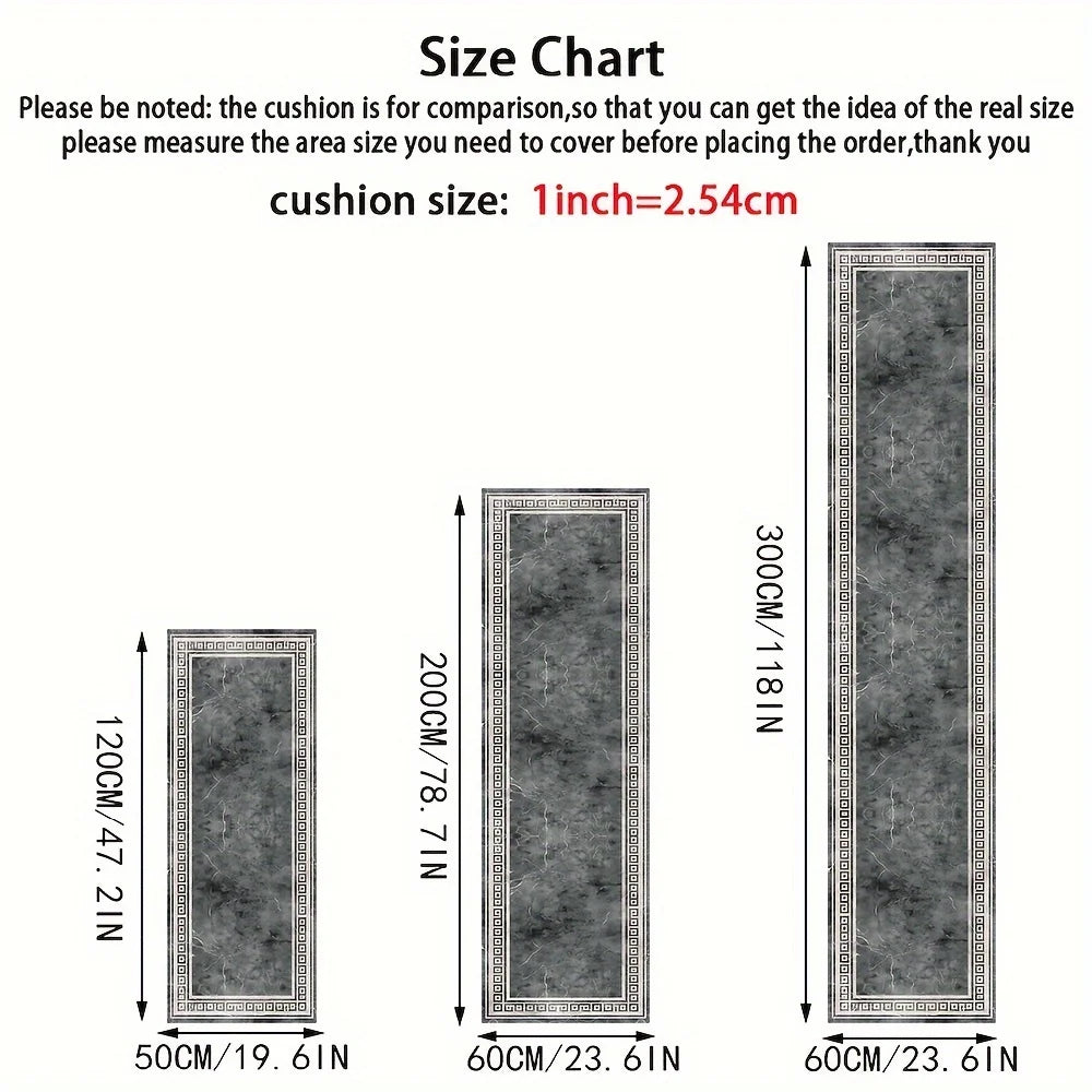 Black and Gray Marble Runner Rug - Long Carpet Floor Mat