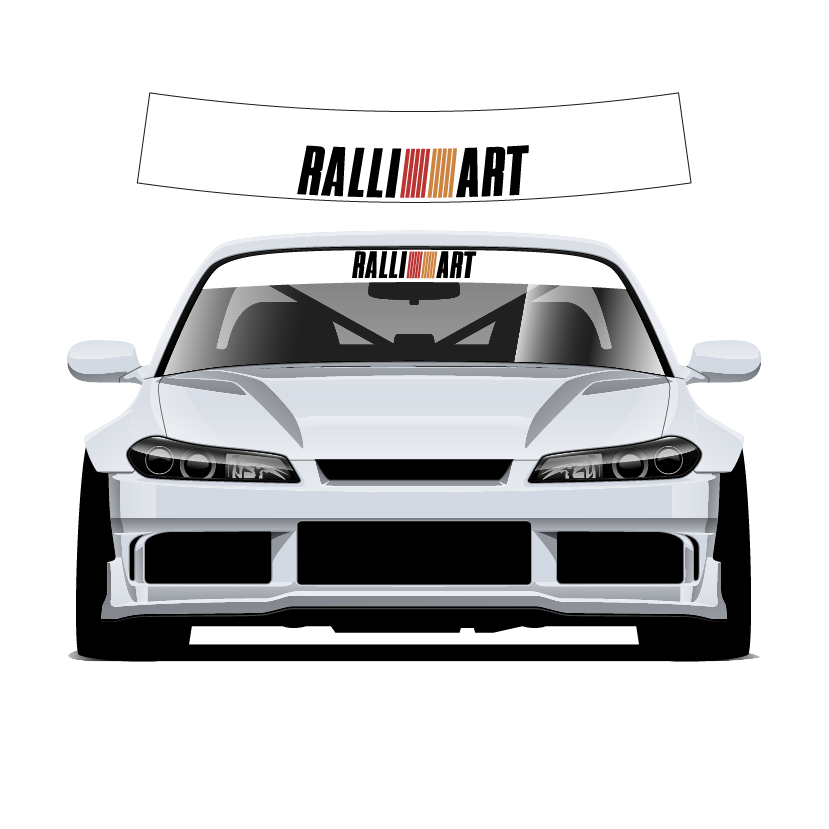 White car with RALLIART decal on a white background