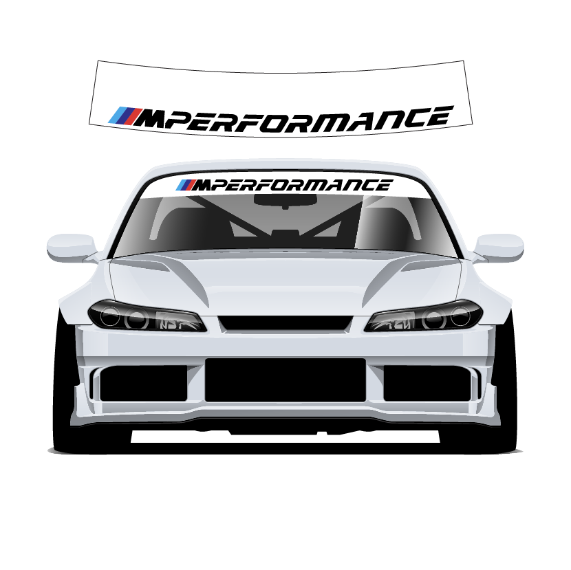 Car with M Performance decals on a white background
