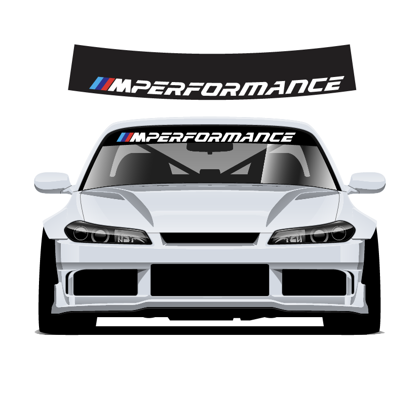 Car with M Performance decals on a white background
