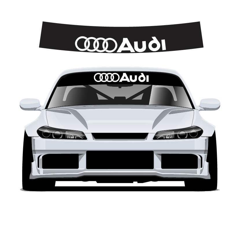 Car with Audi logo on windshield sunstrip