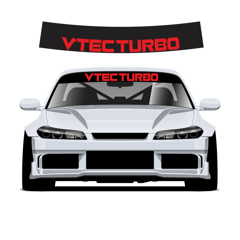 Car with VTEC Turbo decal on windshield and hood