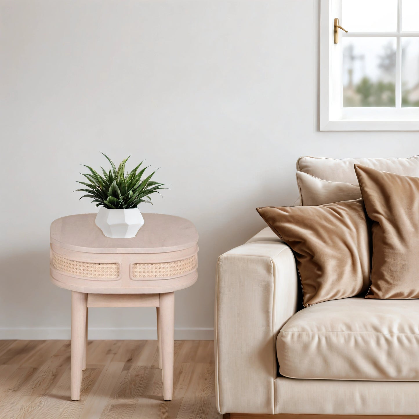 Chester Cane and Wood Bedside Table