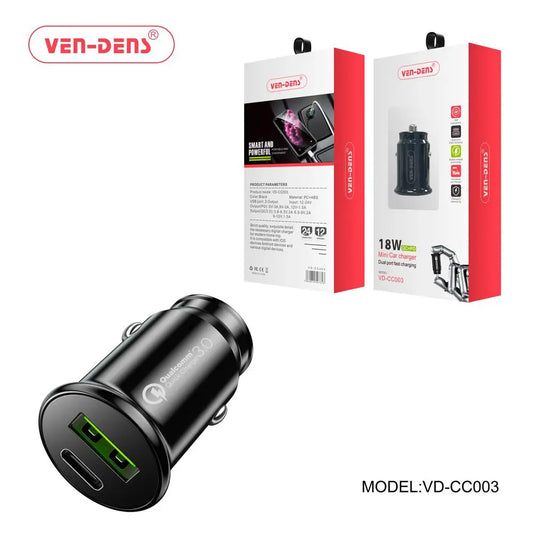 USB C Car Charger 18W – Dual Port PD & QC3.0 Fast Charging Adapter