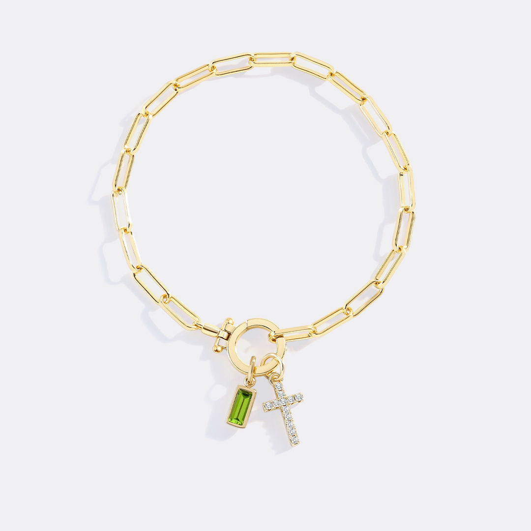 Savaé Design Cross Charm Birthstone Paperclip Bracelet