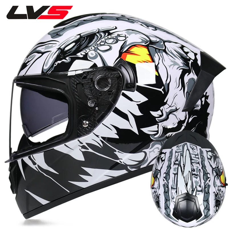 Full Face Racing Motorcycle Helmet - Winter Warm Double Visor