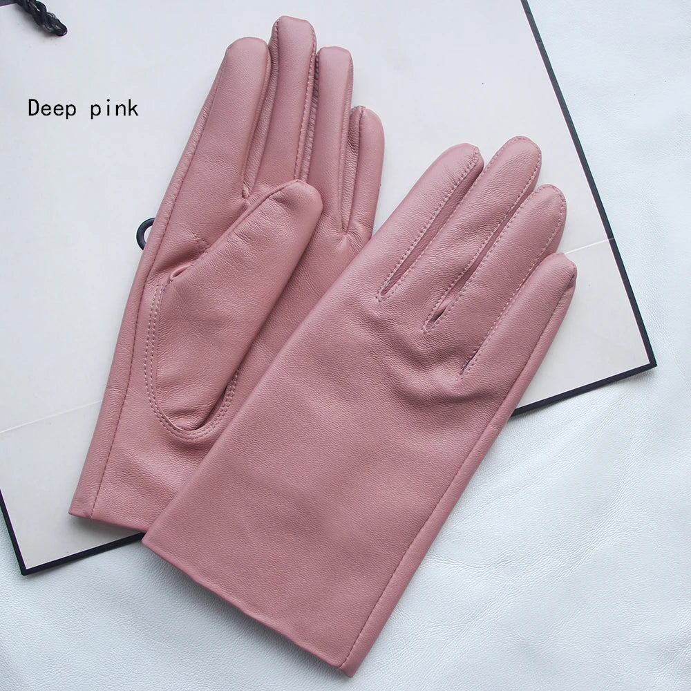 Guantes elegantes de piel de cordero con forro fino para mujer - Piel de oveja auténtica