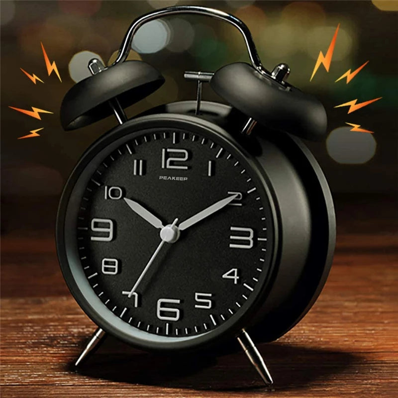 4 Inch Twin Bell Loud Alarm Clock - Metal Frame with Backlight