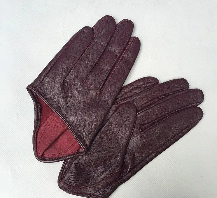 Guantes cortos de piel de oveja para mujer, otoño-invierno, diseño de media palma