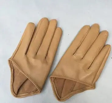 Guantes cortos de piel de oveja para mujer, otoño-invierno, diseño de media palma