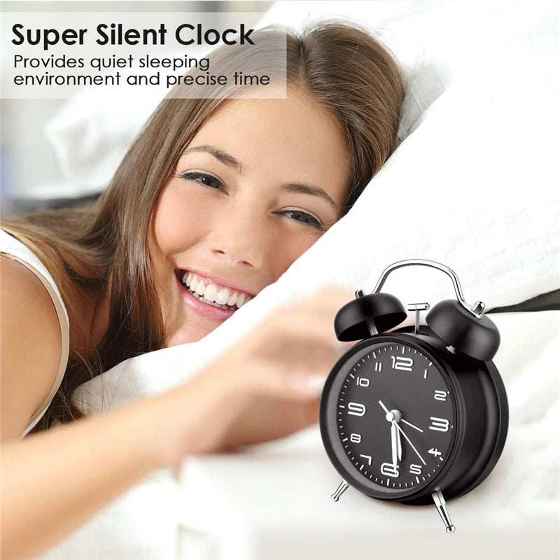 4 Inch Twin Bell Loud Alarm Clock - Metal Frame with Backlight
