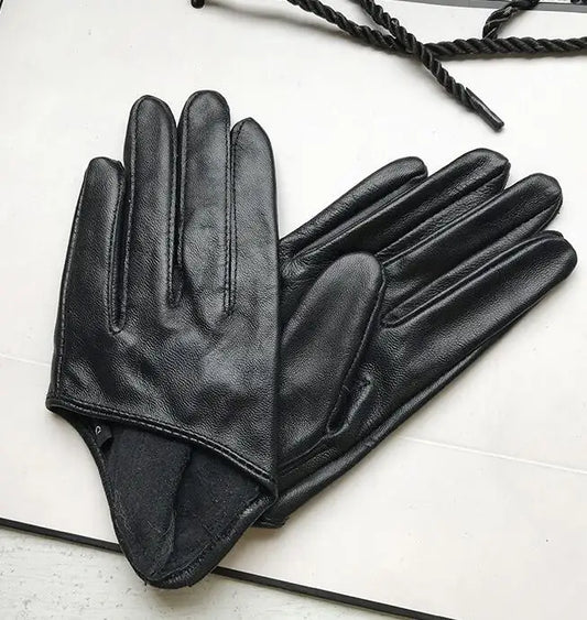 Guantes cortos de piel de oveja para mujer, otoño-invierno, diseño de media palma