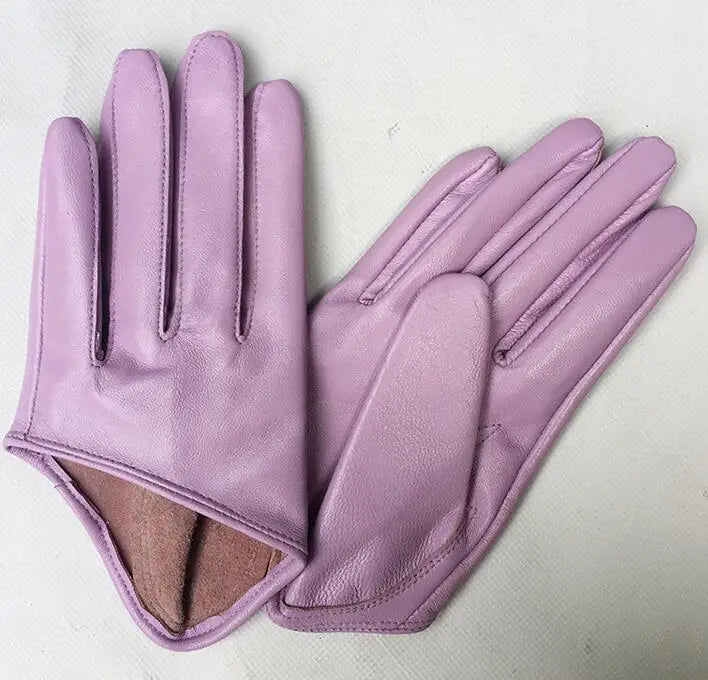 Guantes cortos de piel de oveja para mujer, otoño-invierno, diseño de media palma