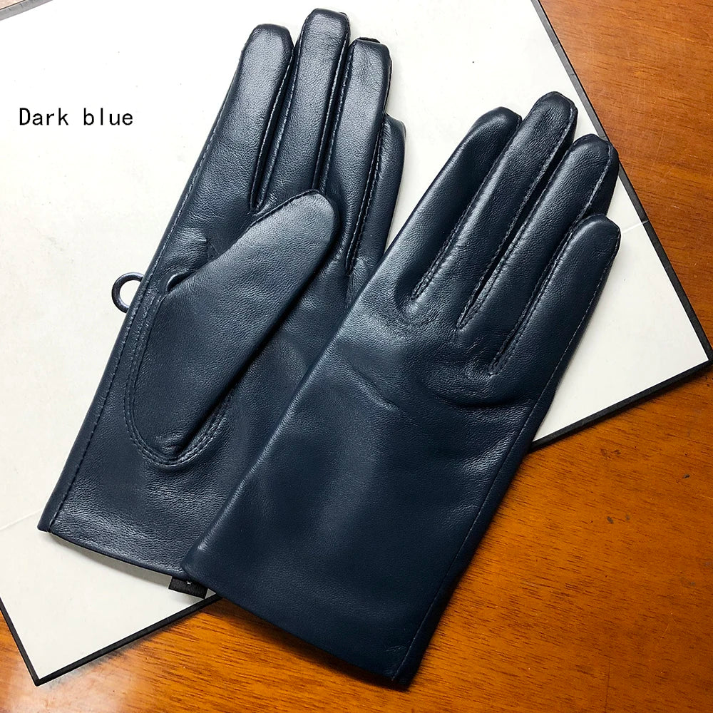Guantes elegantes de piel de cordero con forro fino para mujer - Piel de oveja auténtica