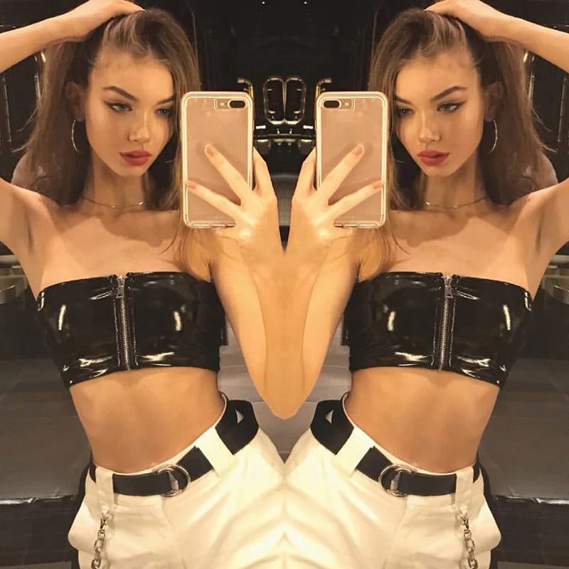 New Zipper Leather Tube Tops - Stylish & Durable