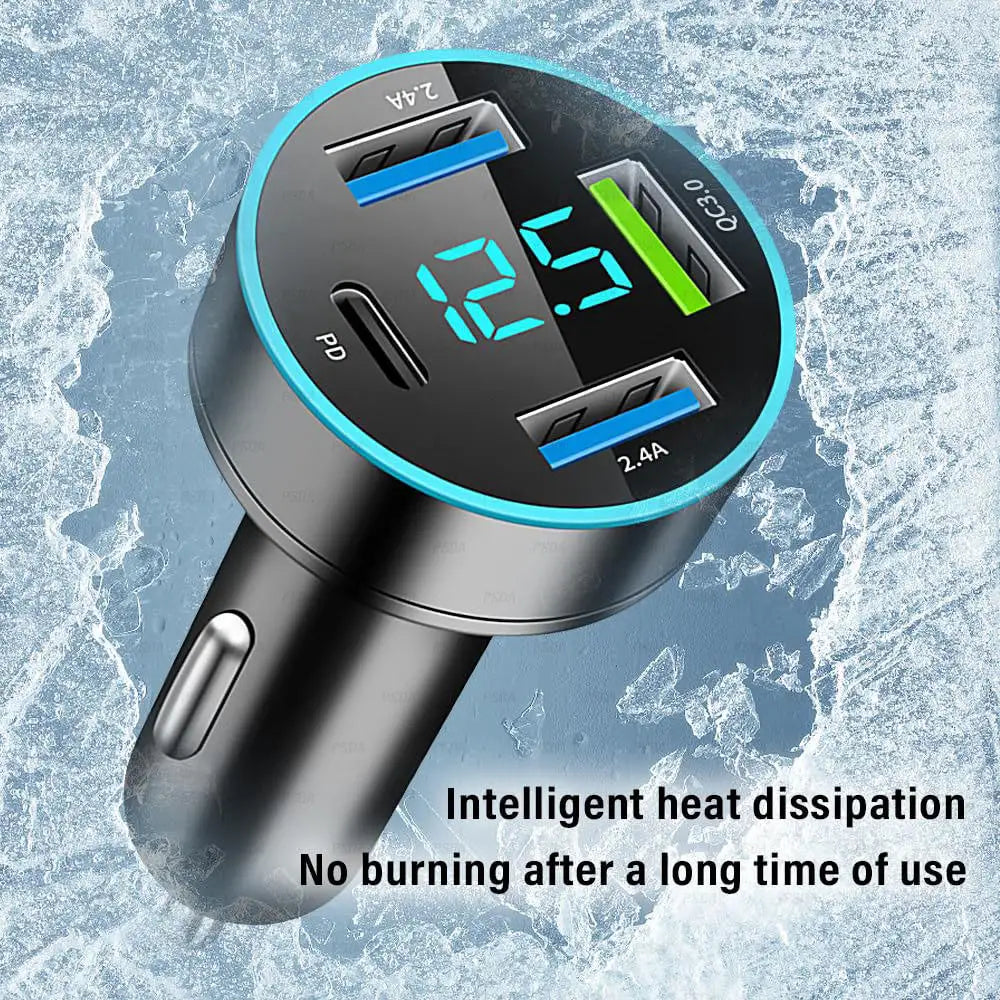 4 Ports Fast Car Charger Upgrade Voltmeter Display USB for iPhone
