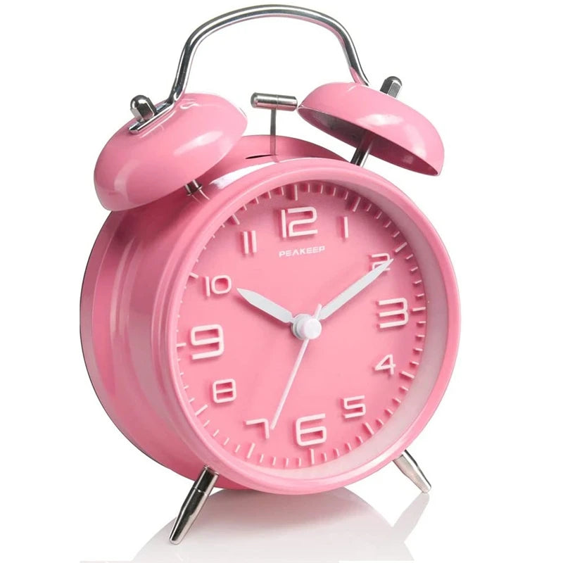 4 Inch Twin Bell Loud Alarm Clock - Metal Frame with Backlight