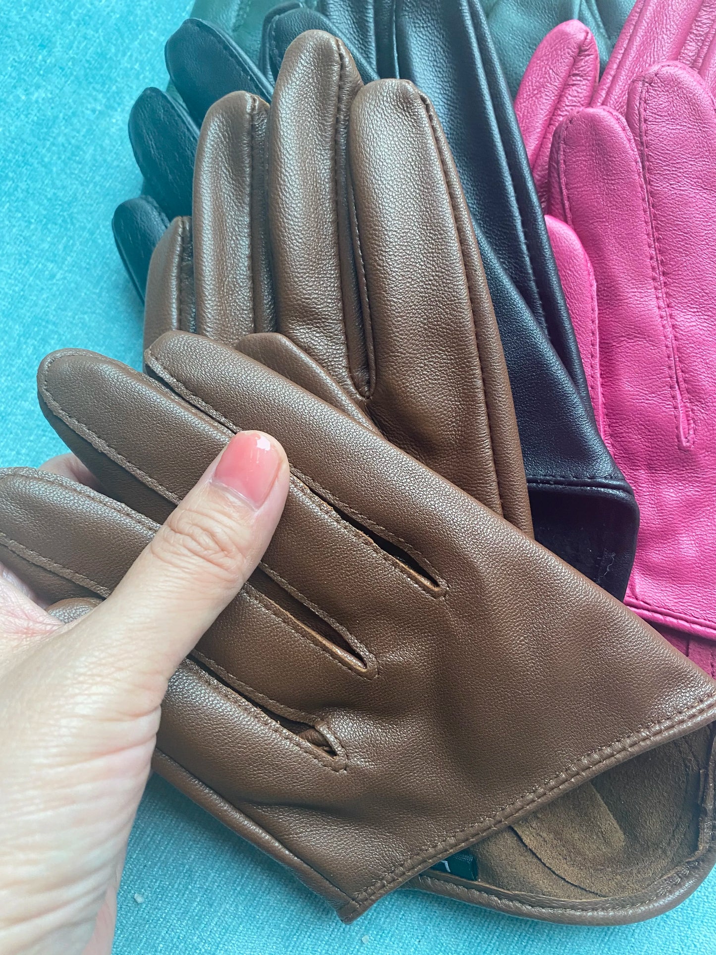 Guantes cortos de piel de oveja para mujer, otoño-invierno, diseño de media palma