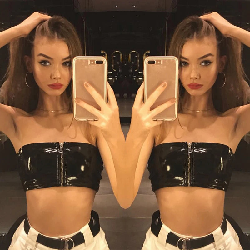 New Zipper Leather Tube Tops - Stylish & Durable