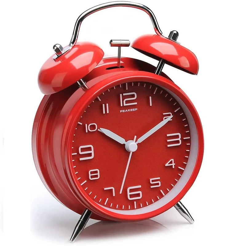 4 Inch Twin Bell Loud Alarm Clock - Metal Frame with Backlight