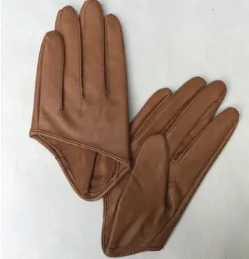 Guantes cortos de piel de oveja para mujer, otoño-invierno, diseño de media palma