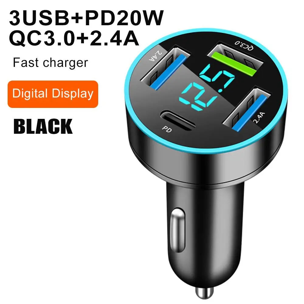 4 Ports Fast Car Charger Upgrade Voltmeter Display USB for iPhone