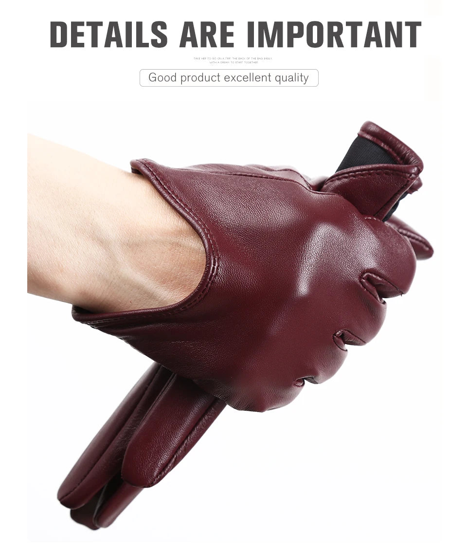 Guantes de cuero de moda para mujer: mitones cálidos de invierno