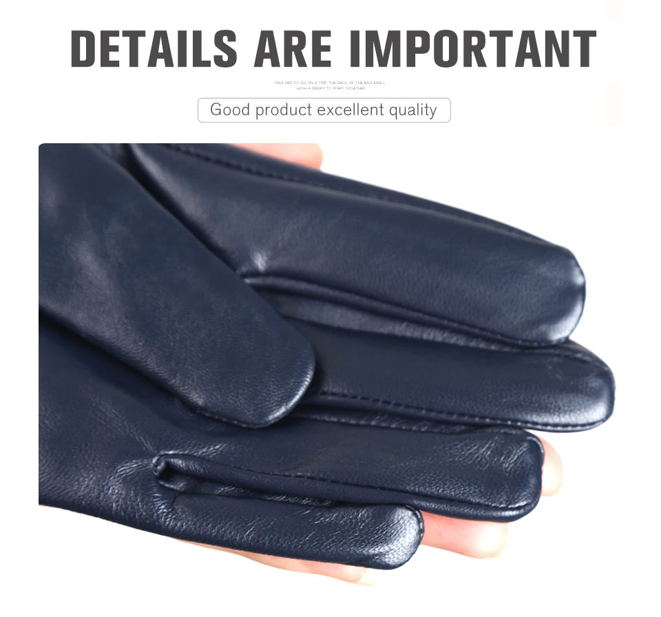 Guantes de cuero de moda para mujer: mitones cálidos de invierno