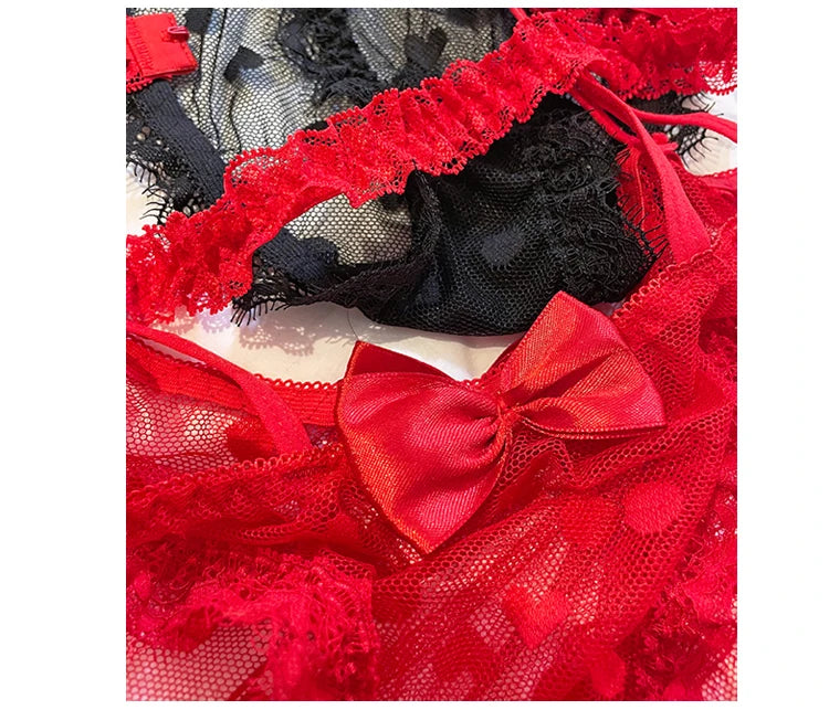 High Waist Mesh Lace Panties - Bow Detail Lingerie