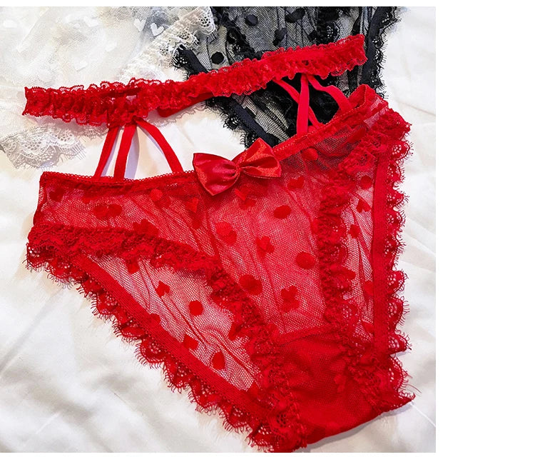 High Waist Mesh Lace Panties - Bow Detail Lingerie