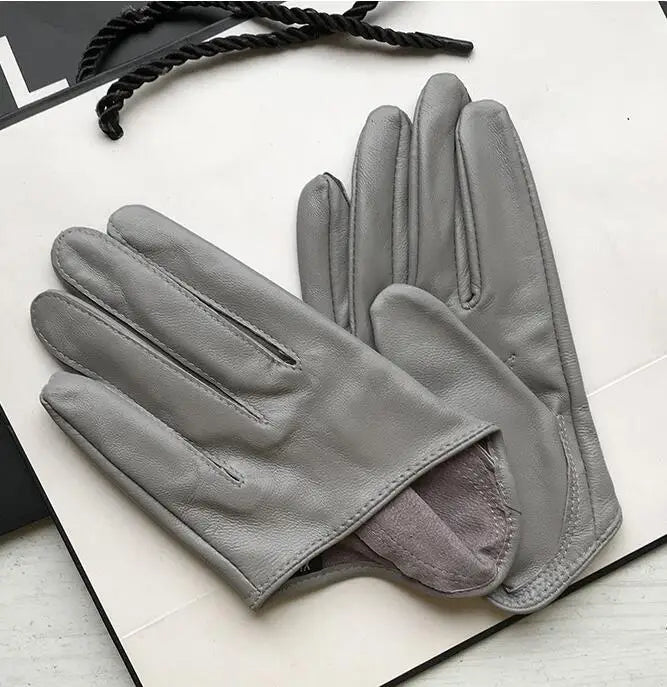 Guantes cortos de piel de oveja para mujer, otoño-invierno, diseño de media palma