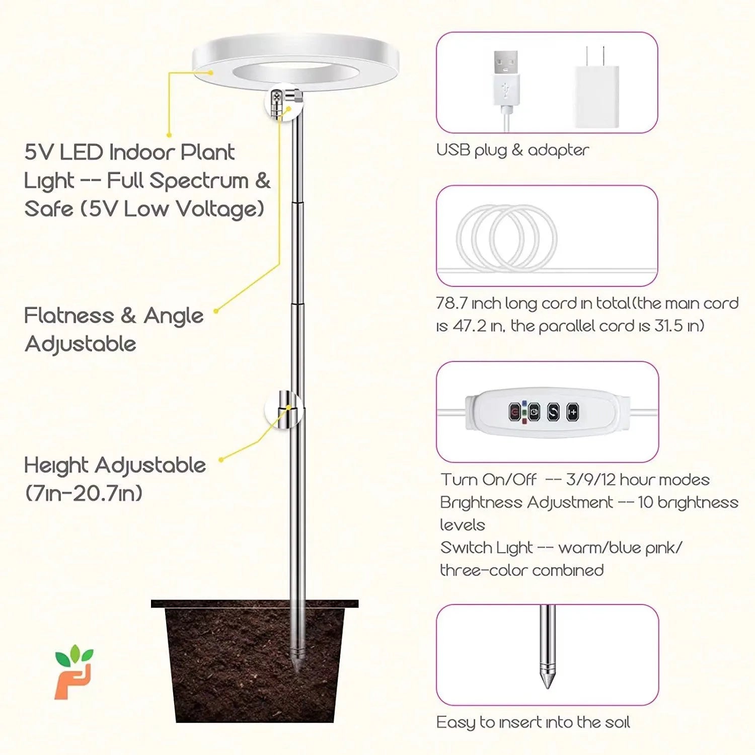 10W LED Halo Plant Lamp - Full Spectrum with Timer for Flowers & Seeds - Bascora