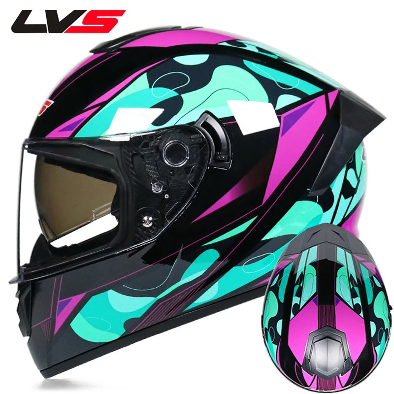 Full Face Racing Motorcycle Helmet - Winter Warm Double Visor
