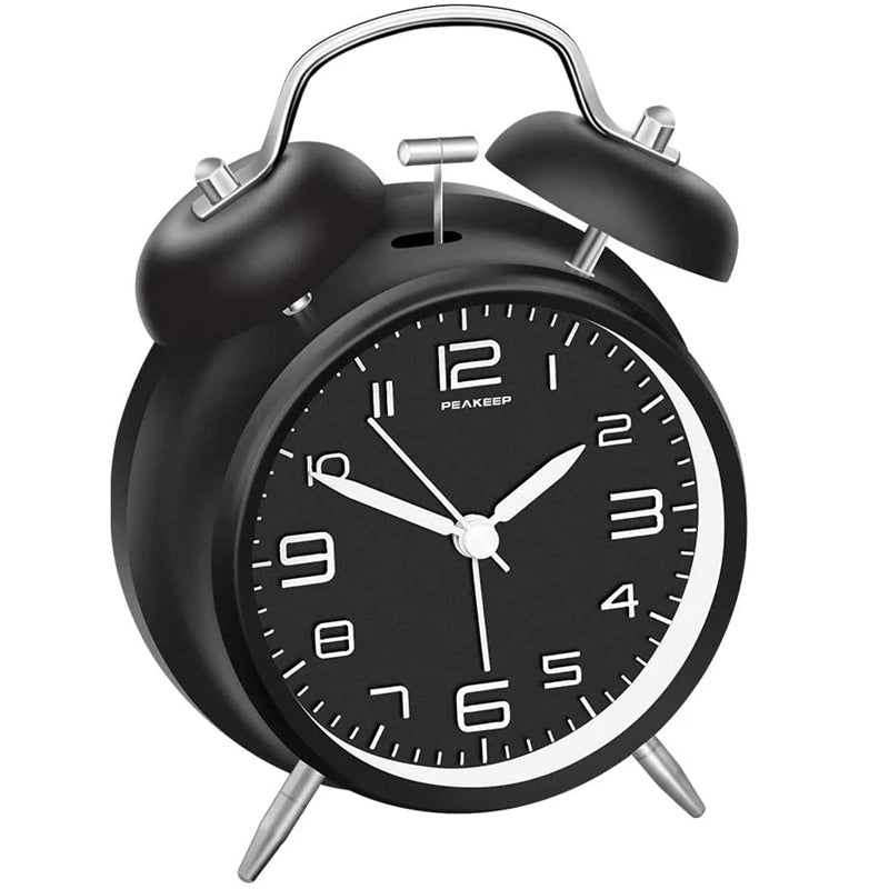 4 Inch Twin Bell Loud Alarm Clock - Metal Frame with Backlight