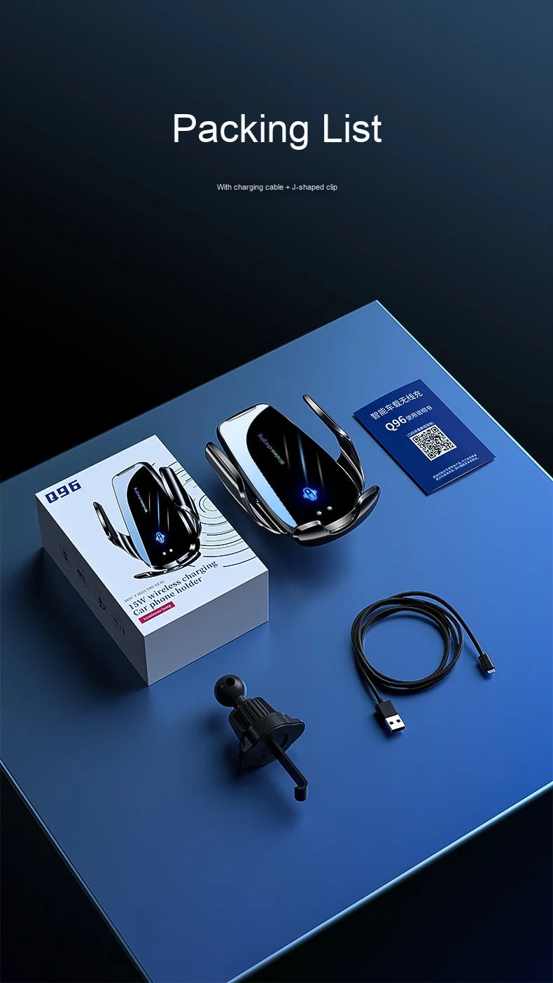 15W Car Wireless Charger Q96 - Auto Open/Close Phone Holder