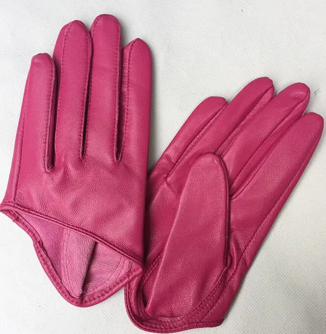 Guantes cortos de piel de oveja para mujer, otoño-invierno, diseño de media palma