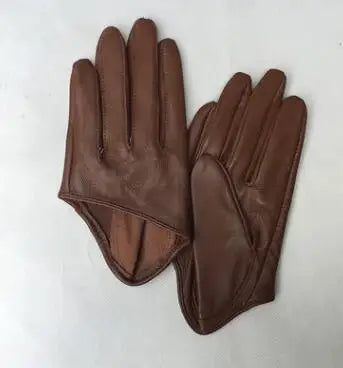Guantes cortos de piel de oveja para mujer, otoño-invierno, diseño de media palma