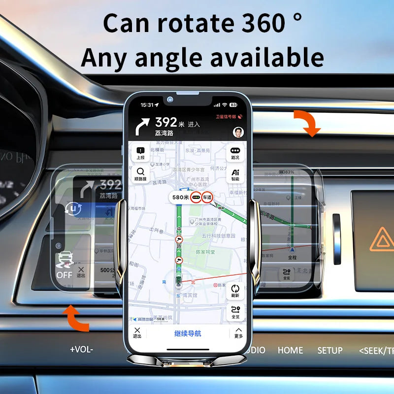 15W Magnetic Car Wireless Charger - 360° Air Vent Mount