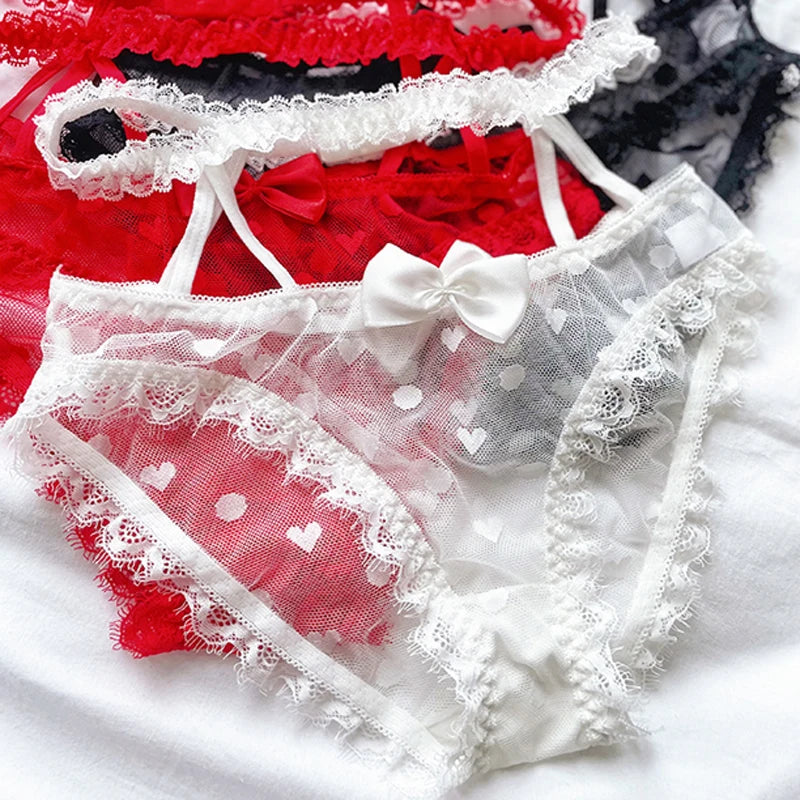 High Waist Mesh Lace Panties - Bow Detail Lingerie