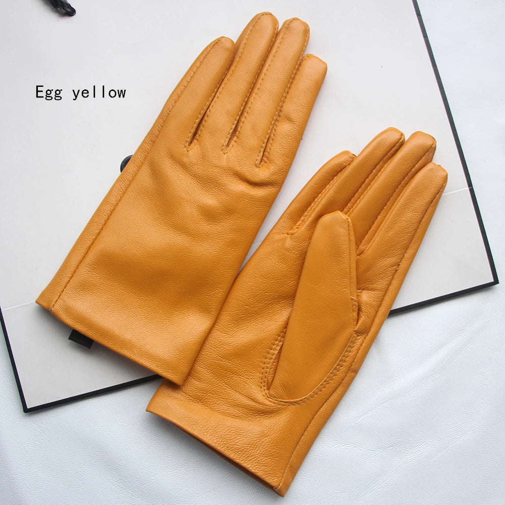 Guantes elegantes de piel de cordero con forro fino para mujer - Piel de oveja auténtica