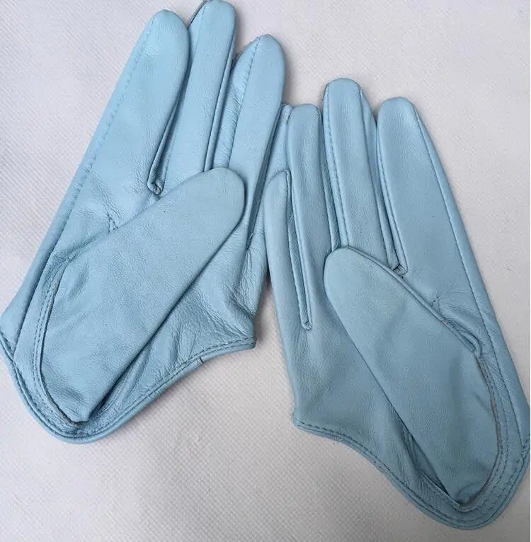 Guantes cortos de piel de oveja para mujer, otoño-invierno, diseño de media palma