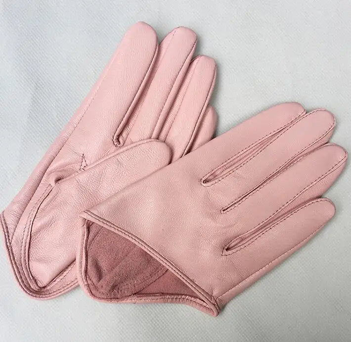 Guantes cortos de piel de oveja para mujer, otoño-invierno, diseño de media palma