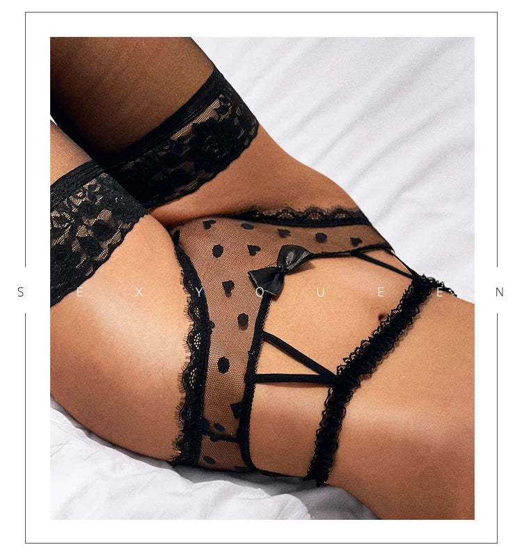 High Waist Mesh Lace Panties - Bow Detail Lingerie